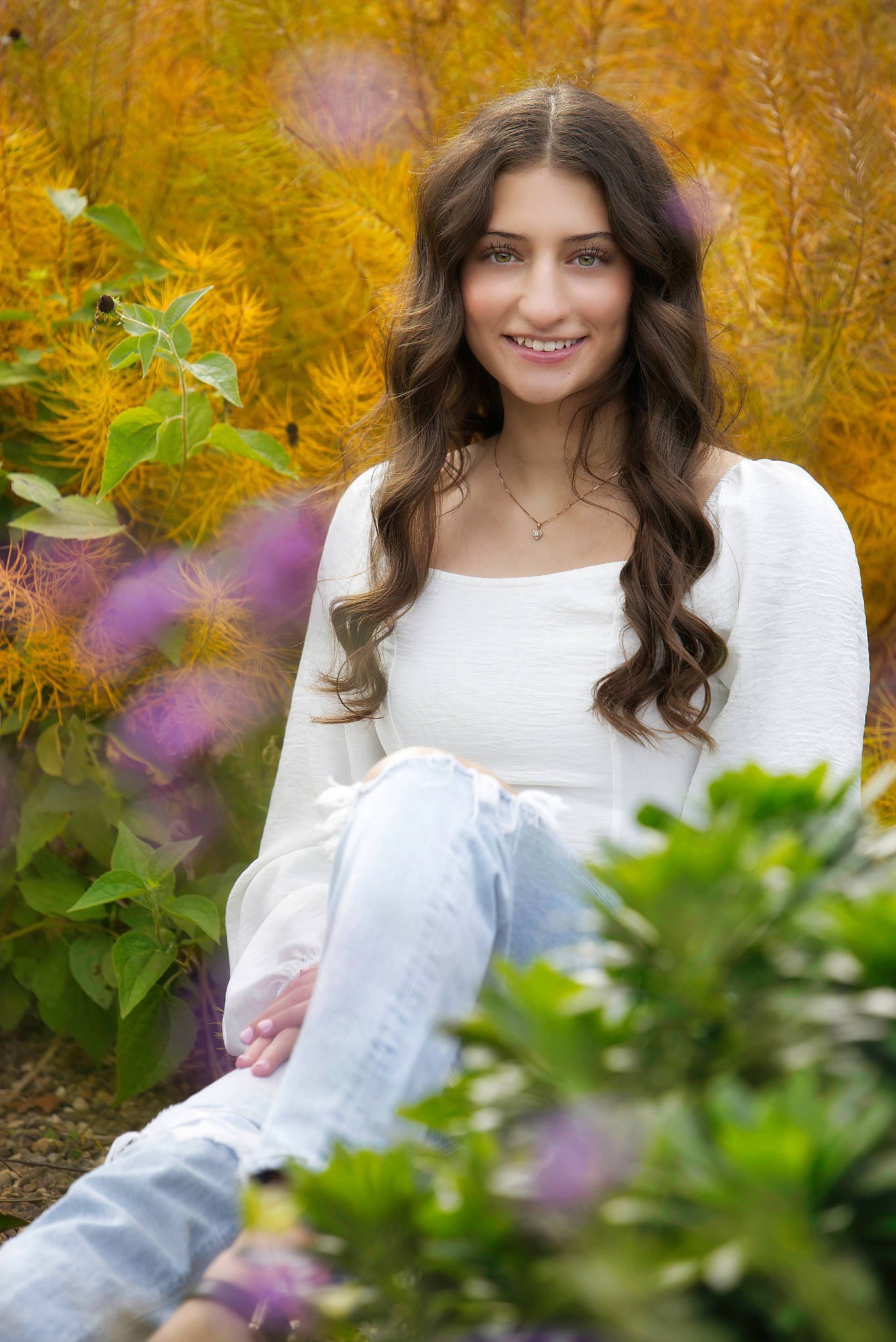 Senior portrait — Avery in golden autumn garden